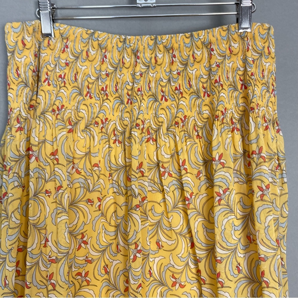 Max Studio Skirt Yellow Floral Chiffon Smocked Shirred Spring‎ Flirty Lined Gray - Picture 4 of 13